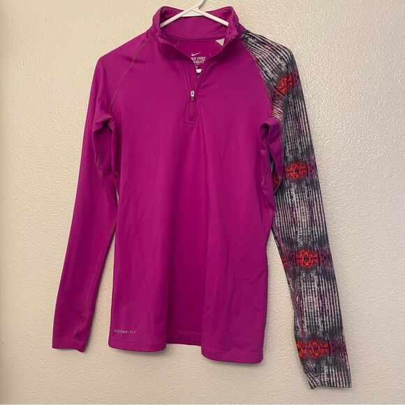 Nike Pro Combat Dri-Fit fitted long sleeve fleece lined quarter zip pullover M - Picture 1 of 9